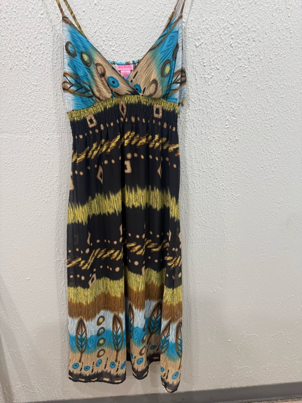She's Cool Teal & Pink Boho Print Maxi Dress Large
